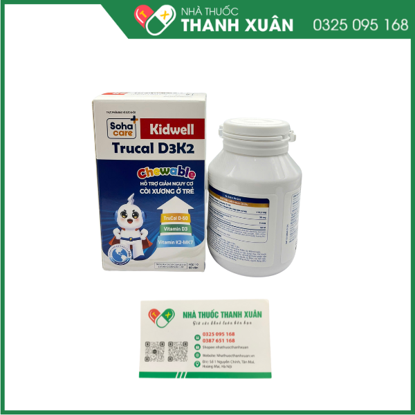 Kidwell TruCal D3K2 Chewable bổ sung canxi, D3K2, giúp xương răng chắc khỏe